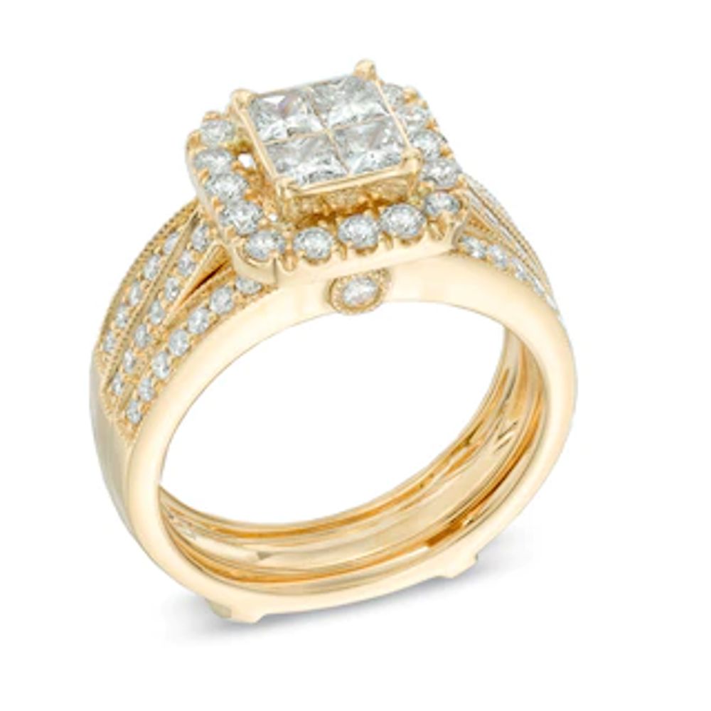 1.50 CT. T.W. Quad Princess-Cut Frame Diamond Bridal Set in 14K Gold|Peoples Jewellers