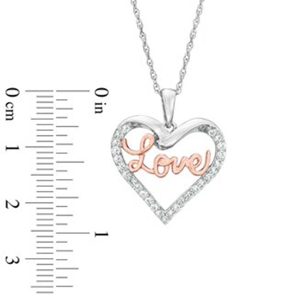 Lab-Created White Sapphire "Love" Heart Pendant in Sterling Silver and 14K Rose Gold Plate|Peoples Jewellers