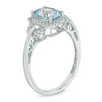 Cushion-Cut Aquamarine and 0.17 CT. T.W. Diamond Frame Ring in 10K White Gold|Peoples Jewellers