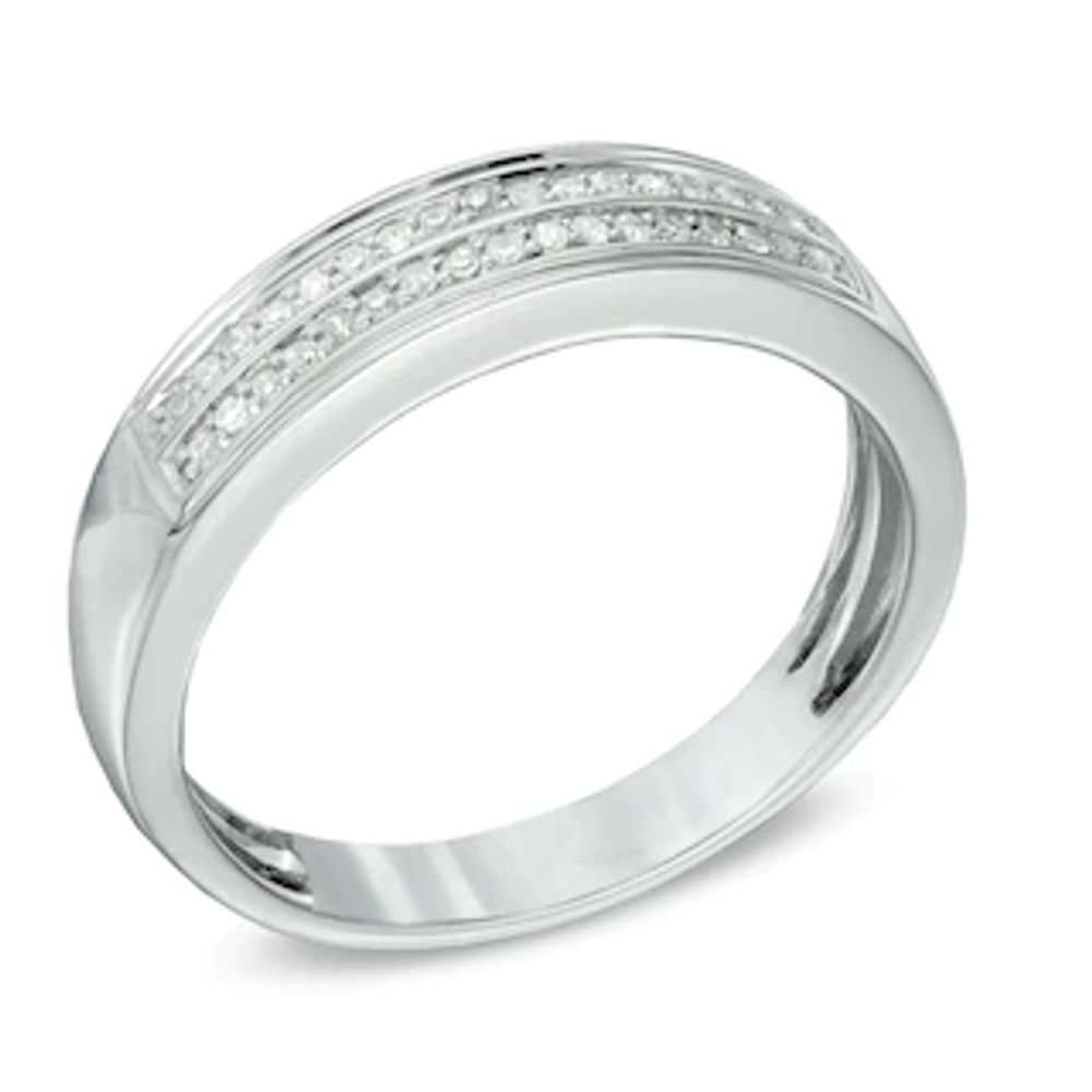 Men's 0.15 CT. T.W. Diamond Wedding Band in 10K White Gold|Peoples Jewellers