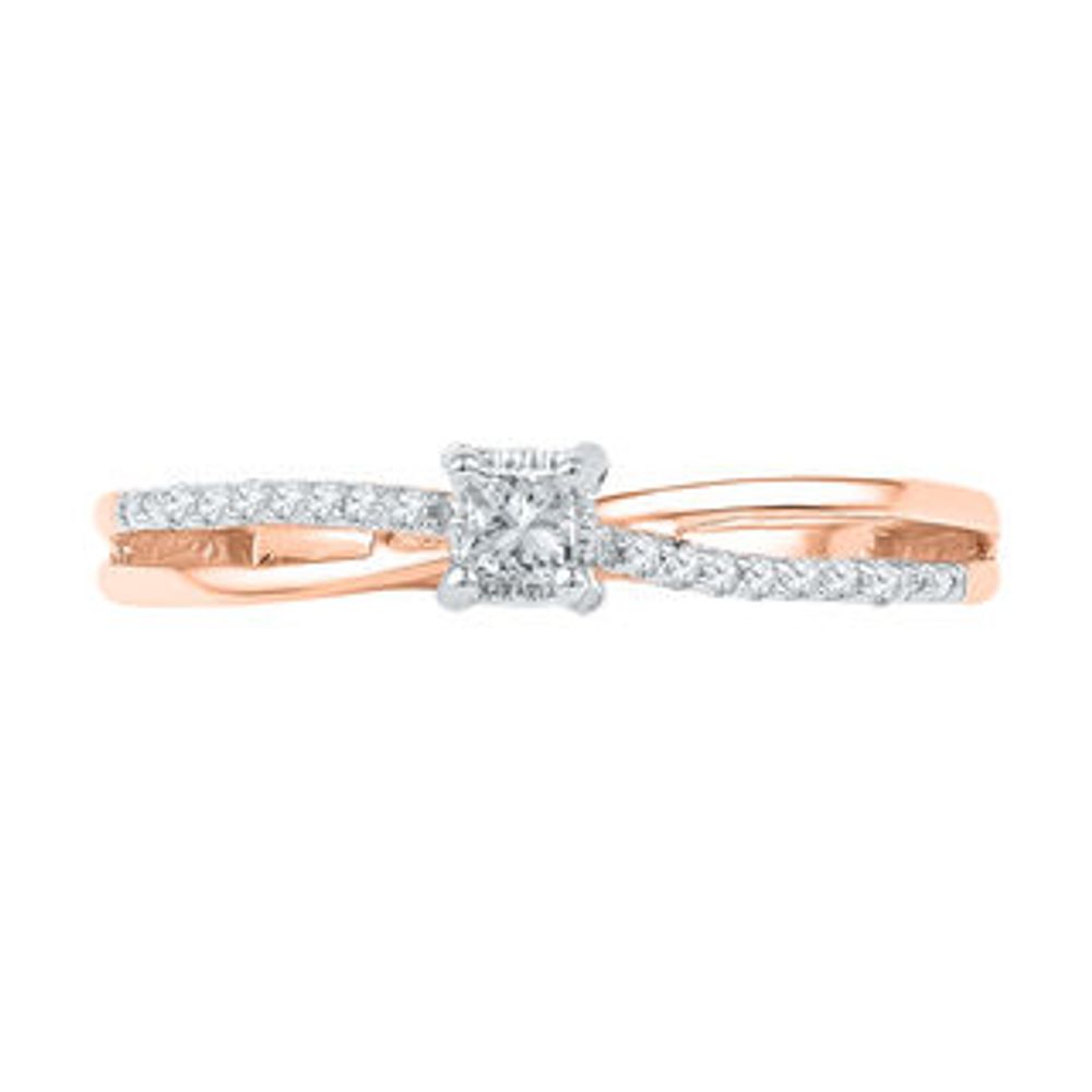 0.12 CT. T.W. Princess-Cut Diamond Split Shank Promise Ring in 10K Rose Gold|Peoples Jewellers