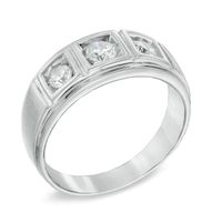 Men's 0.70 CT. T.W. Diamond Three Stone Comfort Fit Ring in 10K White Gold|Peoples Jewellers