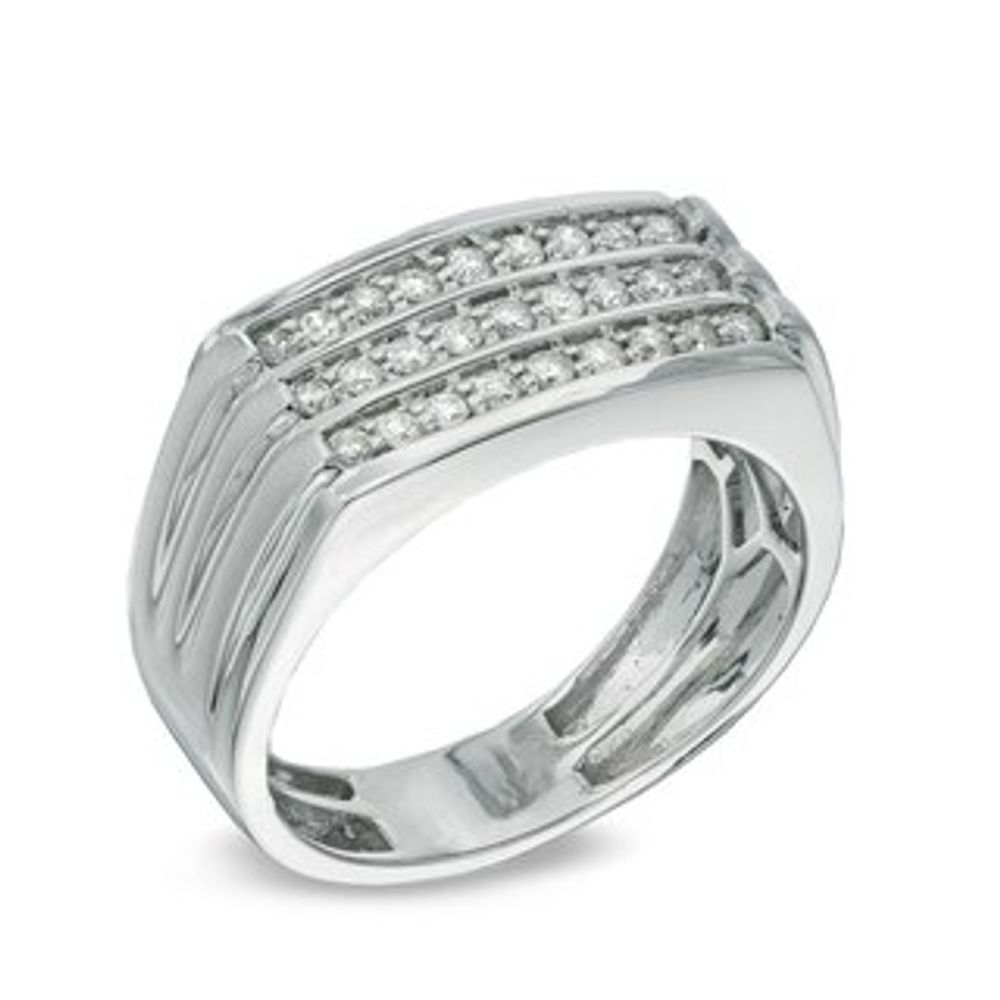 Men's 0.50 CT. T.W. Diamond Three Row Ring in 10K White Gold|Peoples Jewellers