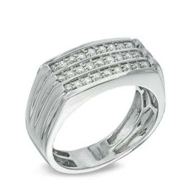 Men's 0.50 CT. T.W. Diamond Three Row Ring in 10K White Gold|Peoples Jewellers