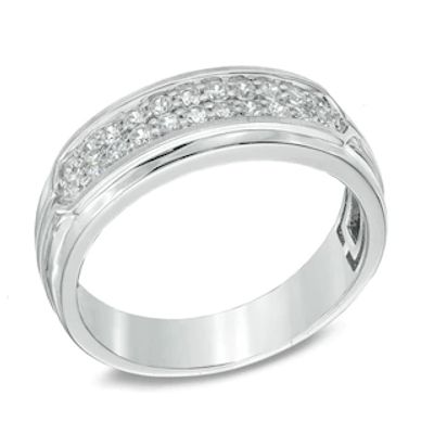 Men's 0.50 CT. T.W. Diamond Double Row Ring in 10K White Gold|Peoples Jewellers