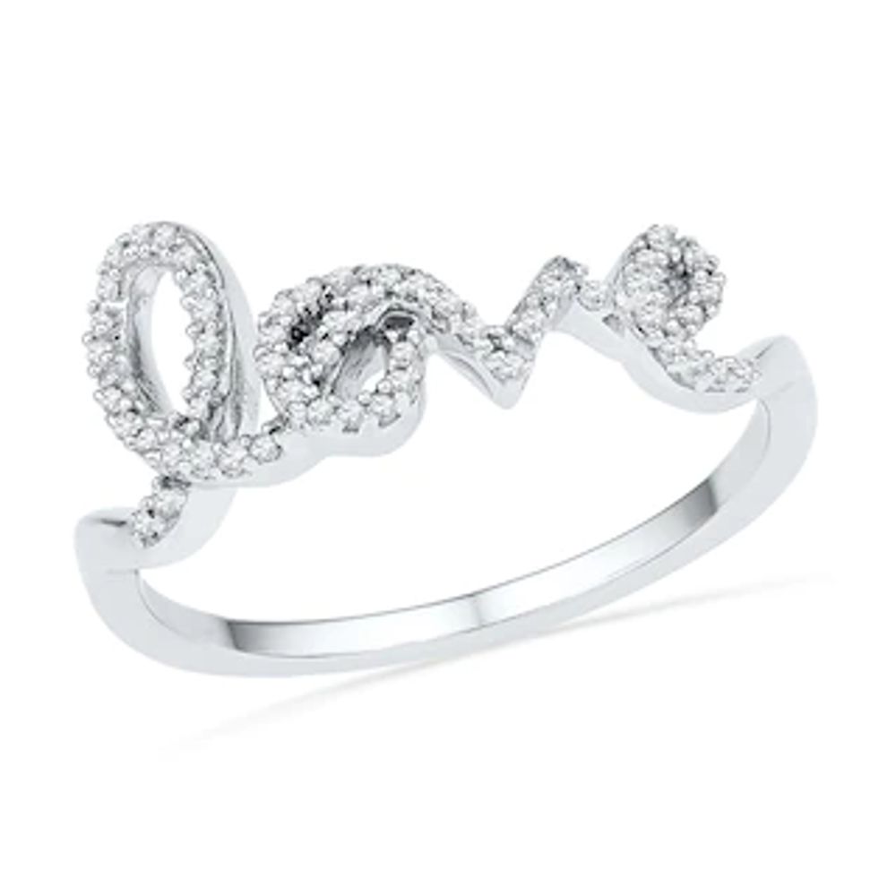 0.16 CT. T.W. Diamond Cursive "LOVE" Ring in Sterling Silver|Peoples Jewellers