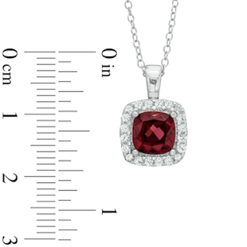 7.0mm Cushion-Cut Garnet and Lab-Created White Sapphire Frame Pendant in Sterling Silver|Peoples Jewellers