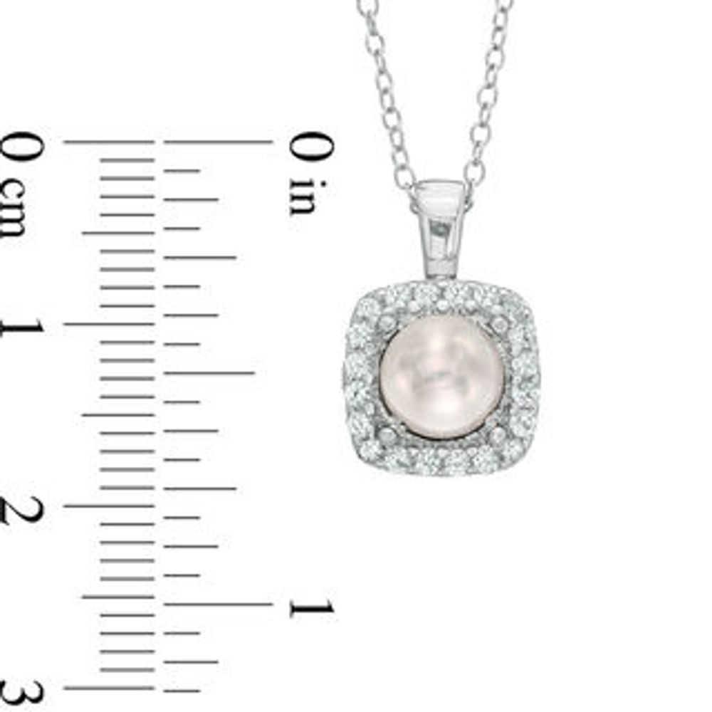 6.5-7.0mm Freshwater Cultured Pearl and Lab-Created White Sapphire Frame Pendant in Sterling Silver|Peoples Jewellers