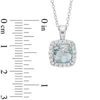 7.0mm Cushion-Cut Lab-Created Blue Spinel and White Sapphire Frame Pendant in Sterling Silver|Peoples Jewellers