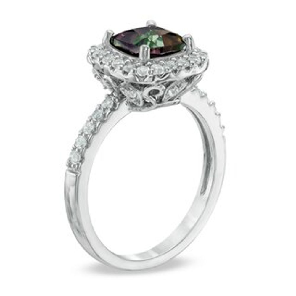 7.0mm Mystic Fire® Topaz and Lab-Created White Sapphire Frame Ring in Sterling Silver|Peoples Jewellers