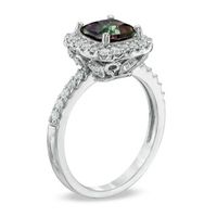 7.0mm Mystic Fire® Topaz and Lab-Created White Sapphire Frame Ring in Sterling Silver|Peoples Jewellers