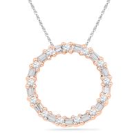 0.20 CT. T.W. Baguette and Round Diamond Circle Pendant in 10K Rose Gold|Peoples Jewellers