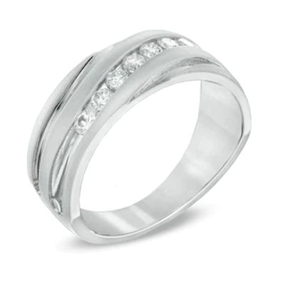 Men's 0.50 CT. T.W. Diamond Slant Ring in 10K White Gold|Peoples Jewellers