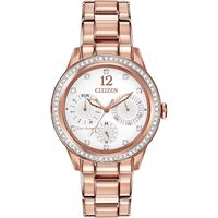 Ladies' Citizen Eco-Drive® Crystal Chronograph Rose-Tone Watch with White Dial (Model: FD2013-50A)|Peoples Jewellers