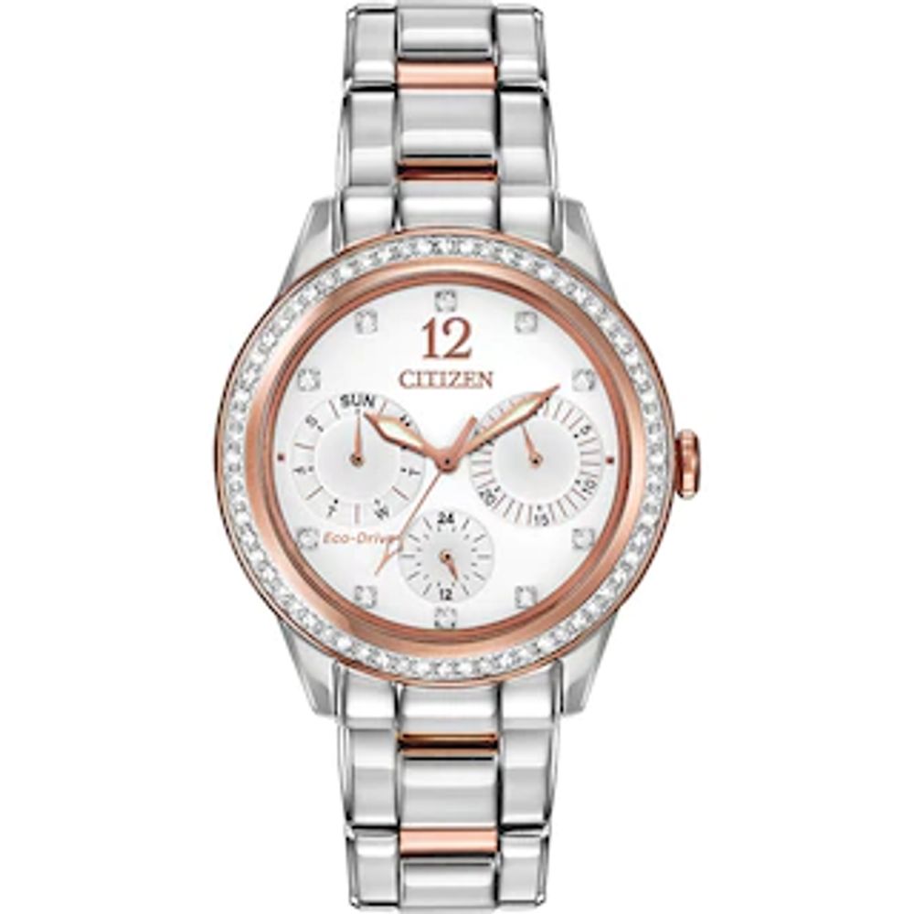 Ladies' Citizen Eco-Drive® Crystal Chronograph Watch with White Dial (Model: FD2016-51A)|Peoples Jewellers