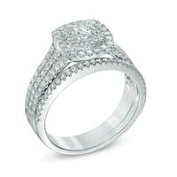 0.95 CT. T.W. Certified Canadian Diamond Double Square Frame Bridal Set in 14K White Gold (I/I2)|Peoples Jewellers