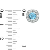 5.0mm Swiss Blue Topaz and Lab-Created White Sapphire Frame Stud Earrings in Sterling Silver|Peoples Jewellers