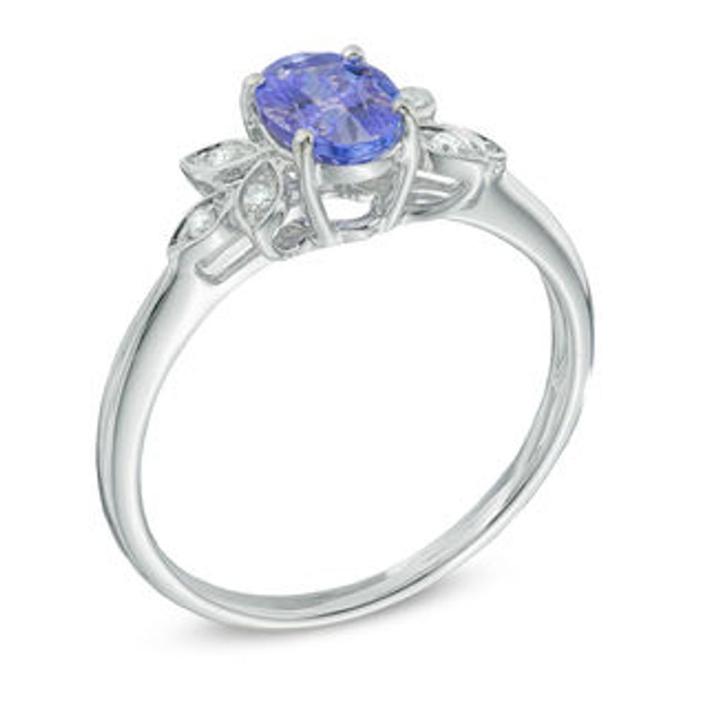 Oval Tanzanite and Diamond Accent Flower Ring in 10K White Gold|Peoples Jewellers