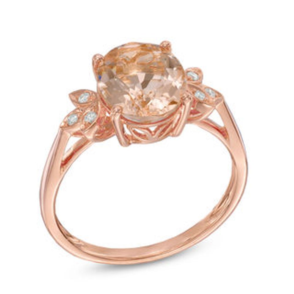 Oval Morganite and Diamond Accent Leaf Ring in 10K Rose Gold|Peoples Jewellers