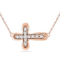 Diamond Accent Sideways Cross Necklace in 10K Rose Gold|Peoples Jewellers