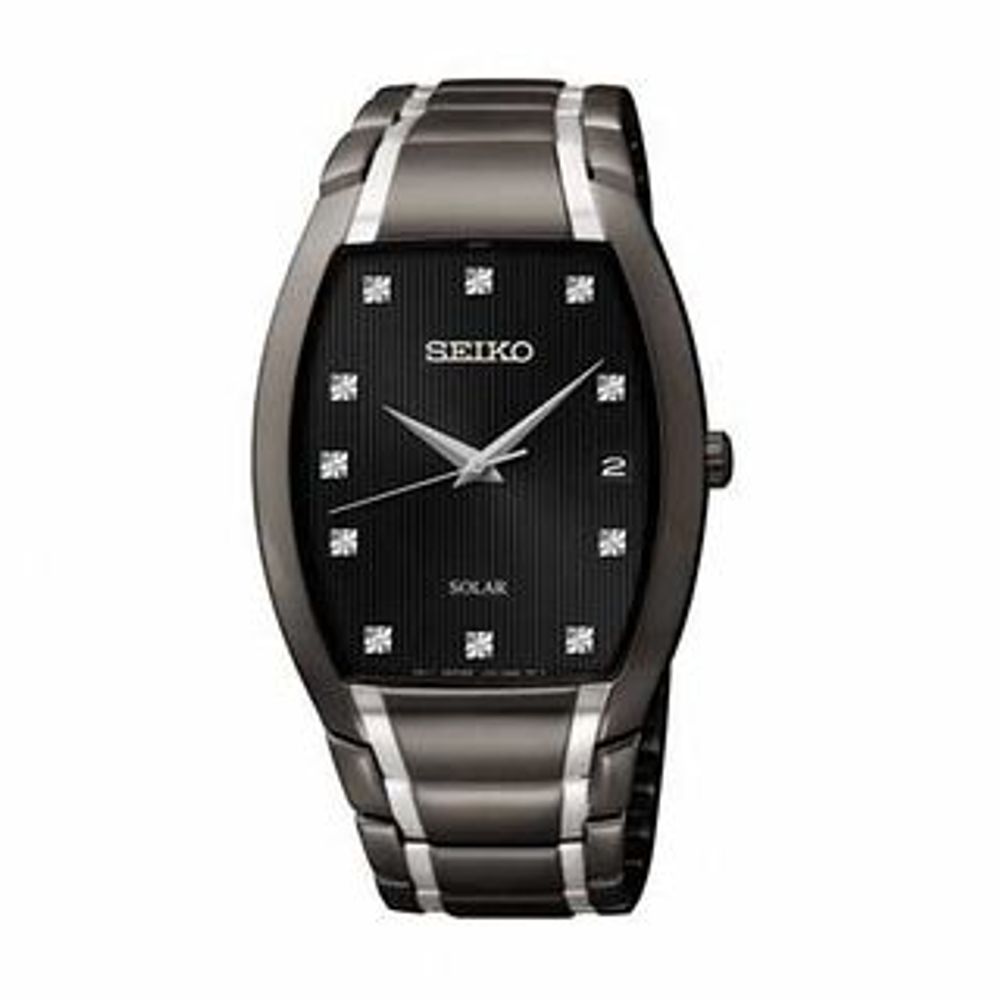 Men's Seiko Solar Diamond Accent Tonneau Dial Watch (Model: SNE335)|Peoples Jewellers