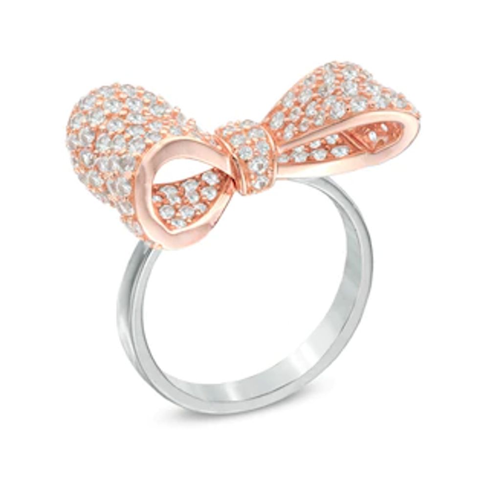 Lab-Created White Sapphire Bow Ring in Sterling Silver with 18K Rose Gold Plate|Peoples Jewellers