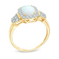 Cushion-Cut Lab-Created Opal and White Sapphire Ring in 10K Gold|Peoples Jewellers