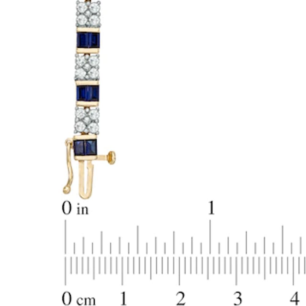 Baguette Lab-Created Blue and White Sapphire Bracelet in Sterling Silver with 14K Gold Plate - 7.25"|Peoples Jewellers