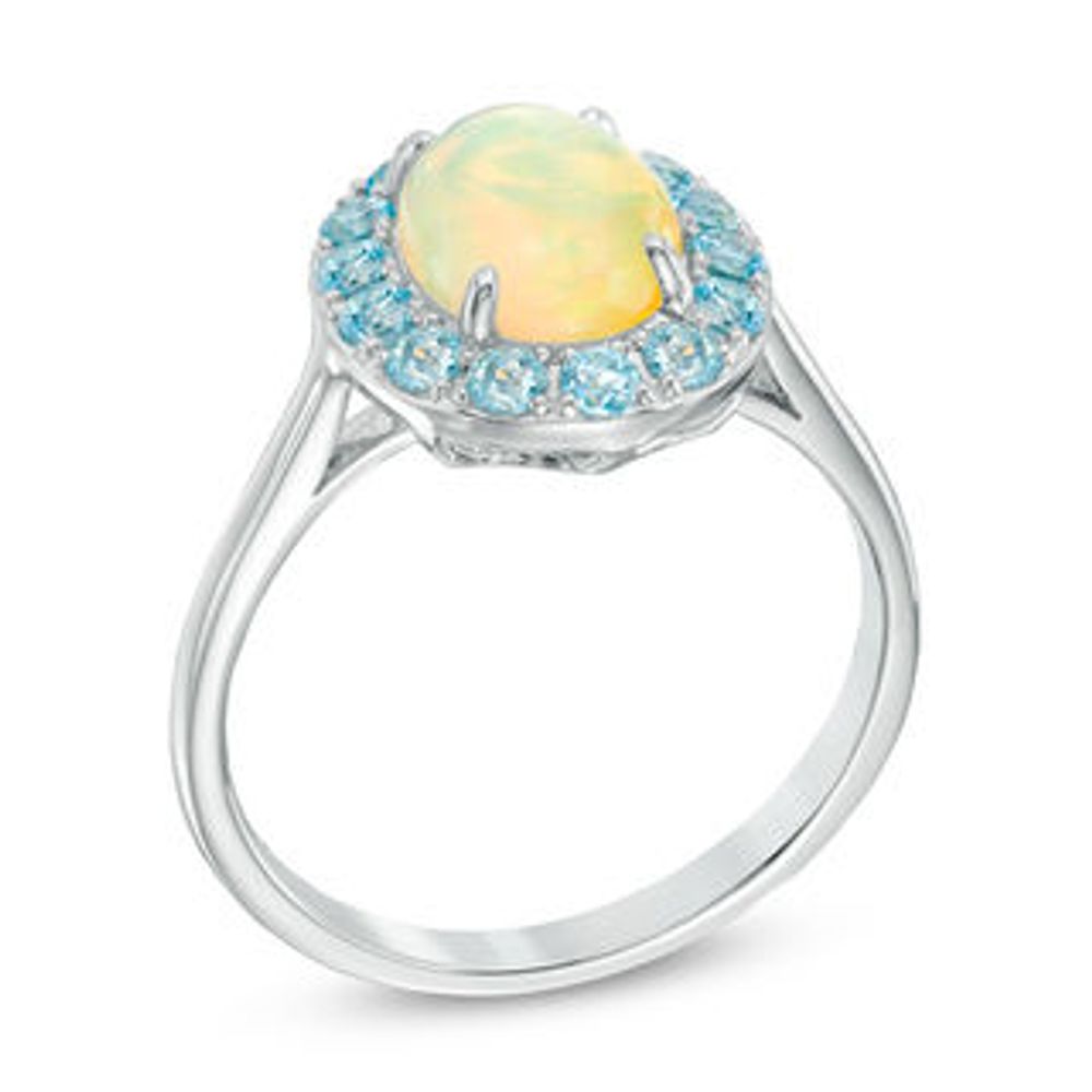 Oval Yellow Opal and Sky Blue Topaz Frame Ring in 10K White Gold|Peoples Jewellers