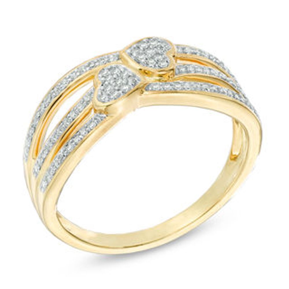 0.20 CT. T.W. Diamond Double Heart Promise Ring in 10K Gold|Peoples Jewellers