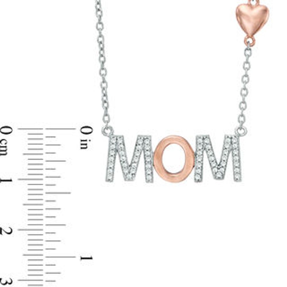 Lab-Created White Sapphire "MOM" with Heart Necklace in Sterling Silver and 14K Rose Gold Plate - 17"|Peoples Jewellers