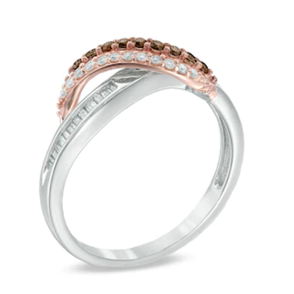 0.33 CT. T.W. Champagne and White Diamond Wave Overlay Ring in 10K Two-Tone Gold|Peoples Jewellers