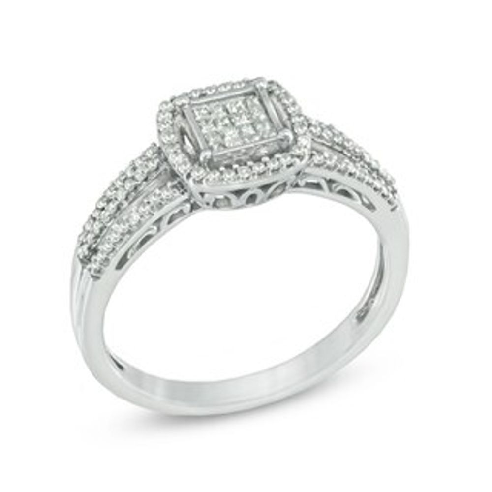 0.33 CT. T.W. Princess-Cut Composite Diamond Square Frame Ring in 10K White Gold|Peoples Jewellers