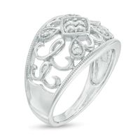 0.10 CT. T.W. Quad Diamond Scroll Dome Ring in Sterling Silver|Peoples Jewellers