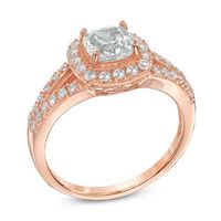 6.0mm Cushion-Cut Lab-Created White Sapphire Frame Ring in Sterling Silver and 14K Rose Gold Plate|Peoples Jewellers