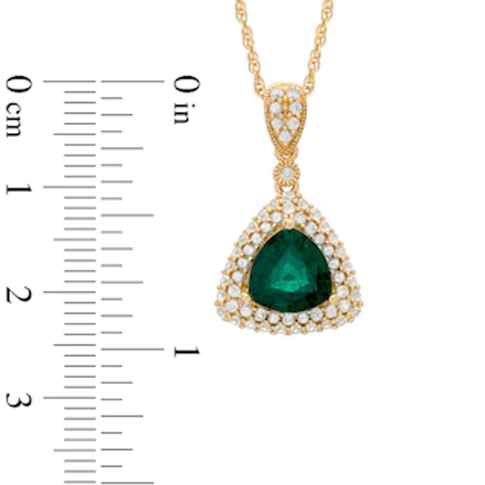 8.0mm Trillion-Cut Lab-Created Emerald and White Sapphire Frame Pendant in Sterling Silver with 14K Gold Plate|Peoples Jewellers