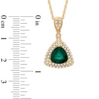 8.0mm Trillion-Cut Lab-Created Emerald and White Sapphire Frame Pendant in Sterling Silver with 14K Gold Plate|Peoples Jewellers