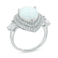 Pear-Shaped Lab-Created Opal and White Sapphire Frame Ring in Sterling Silver|Peoples Jewellers