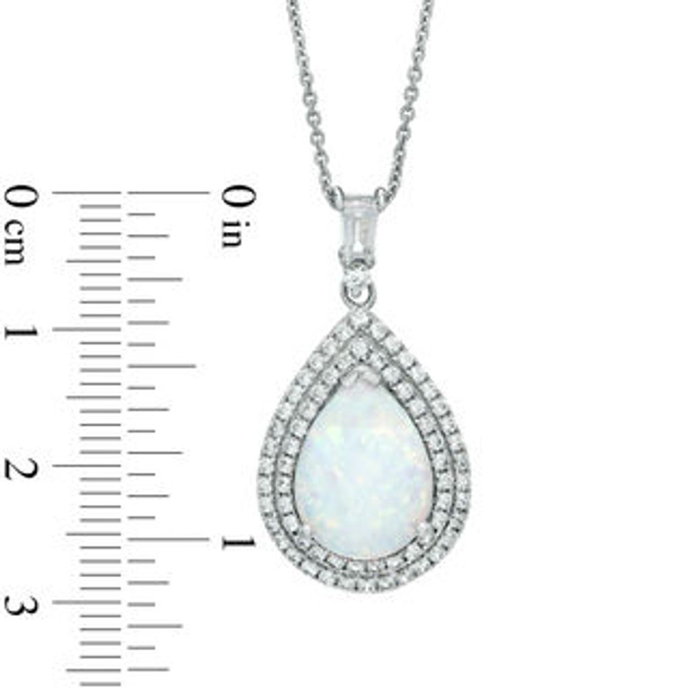 Pear-Shaped Lab-Created Opal and White Sapphire Frame Pendant in Sterling Silver|Peoples Jewellers