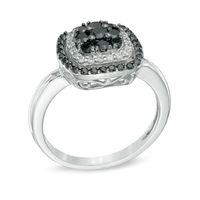 0.50 CT. T.W. Enhanced Black and White Diamond Cluster Frame Ring in 10K White Gold|Peoples Jewellers