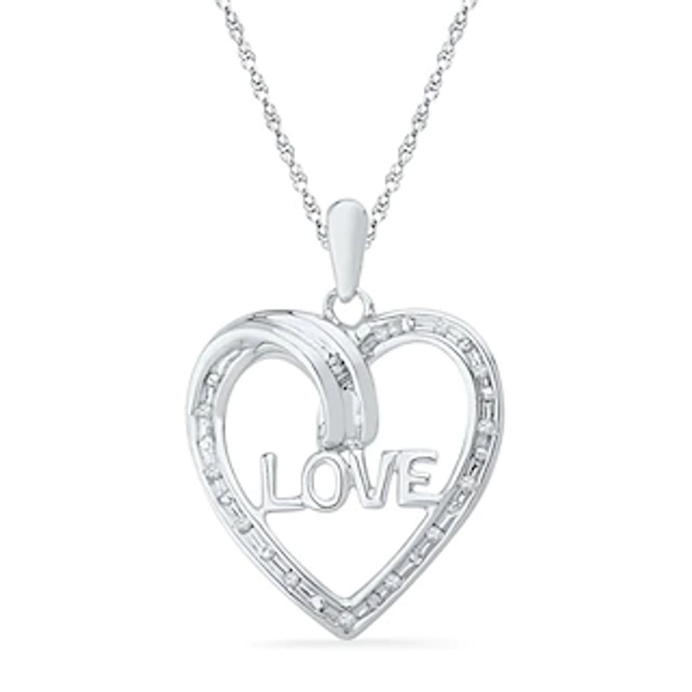 Diamond Accent Heart with "LOVE" Pendant in Sterling SIlver|Peoples Jewellers