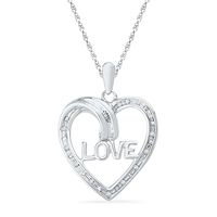 Diamond Accent Heart with "LOVE" Pendant in Sterling SIlver|Peoples Jewellers