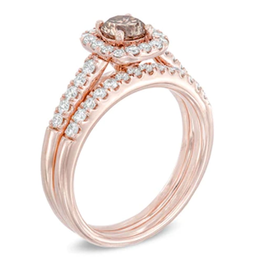 1.25 CT. T.W. Champagne and White Diamond Frame Bridal Set in 14K Rose Gold|Peoples Jewellers