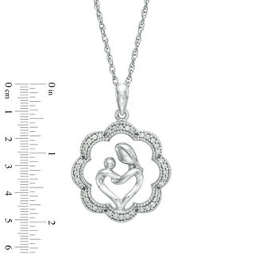 0.15 CT. T.W. Diamond Motherly Love Flower Pendant in Sterling Silver|Peoples Jewellers