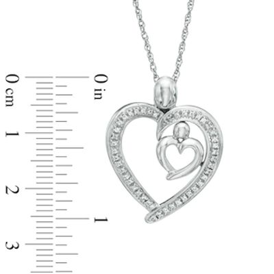 0.16 CT. T.W. Diamond Motherly Love Heart in Heart Pendant in Sterling Silver|Peoples Jewellers