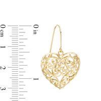 Diamond-Cut Filigree Swirl Heart Drop Earrings in 10K Gold|Peoples Jewellers