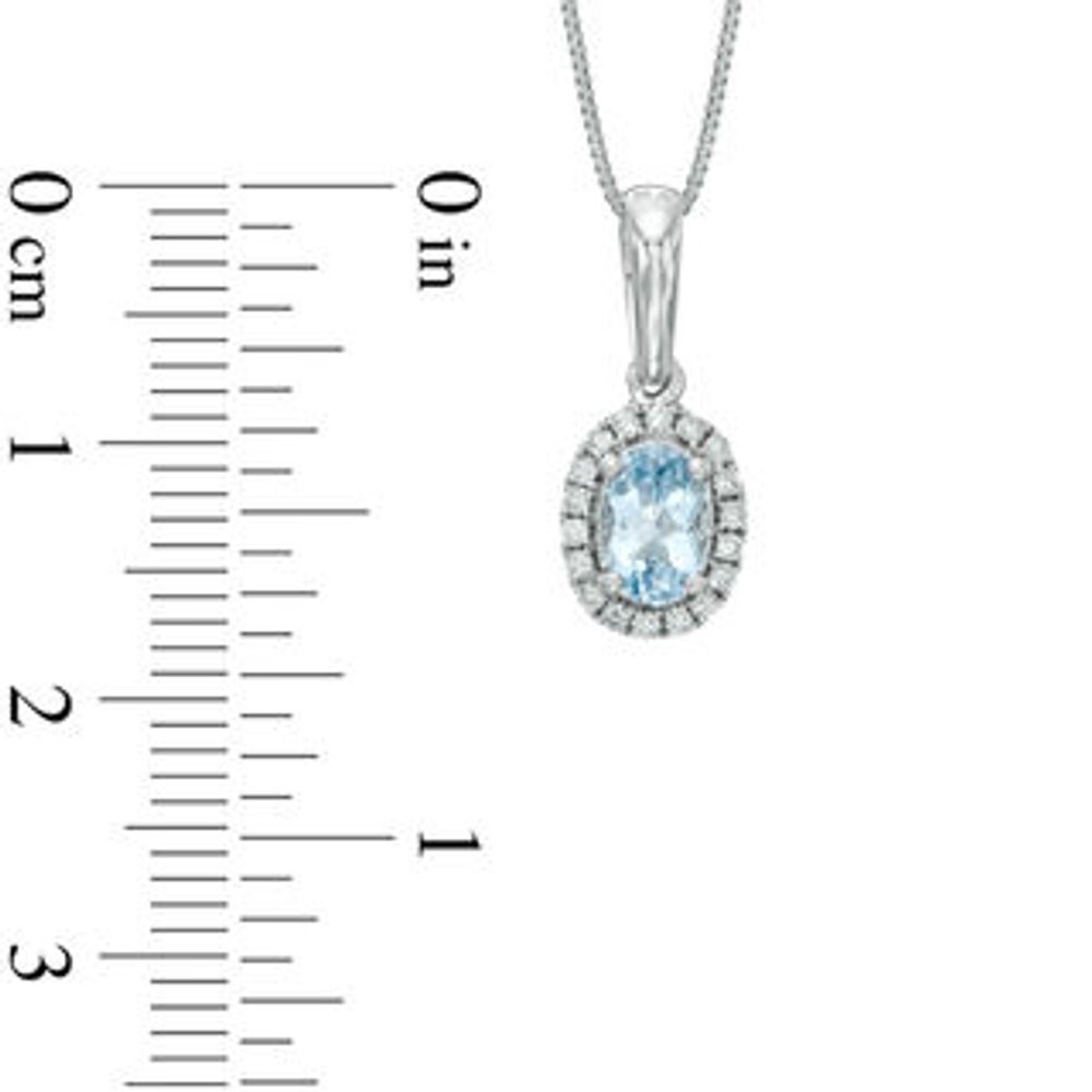 Oval Aquamarine and 0.09 CT. T.W. Diamond Frame Pendant in 10K White Gold|Peoples Jewellers