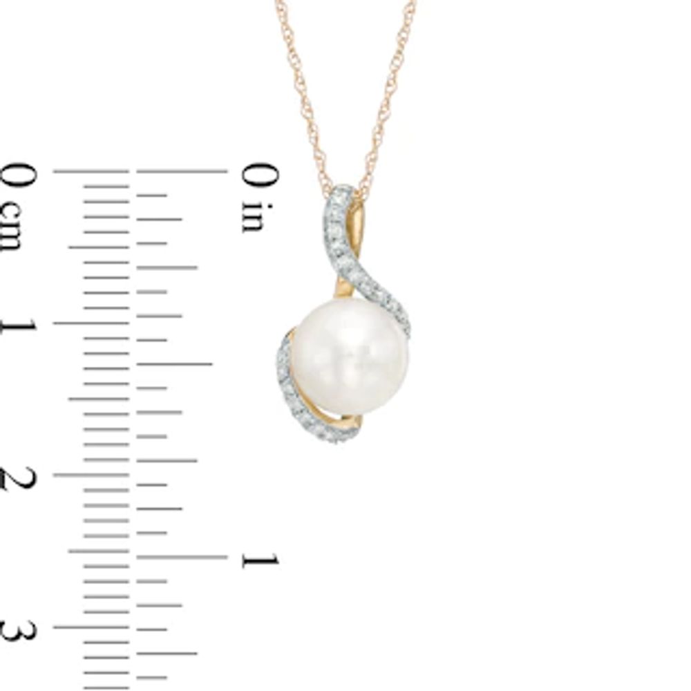 7.5-8.0mm Freshwater Cultured Pearl and Diamond Accent Swirl Pendant in 10K Gold|Peoples Jewellers