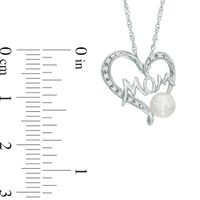 5.0-5.5mm Freshwater Cultured Pearl and Lab-Created White Sapphire  "MOM" Heart Pendant in Sterling Silver|Peoples Jewellers