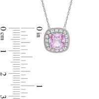 7.0mm Cushion-Cut Lab-Created Pink and White Sapphire Frame Pendant in Sterling Silver with 14K Rose Gold Plate|Peoples Jewellers